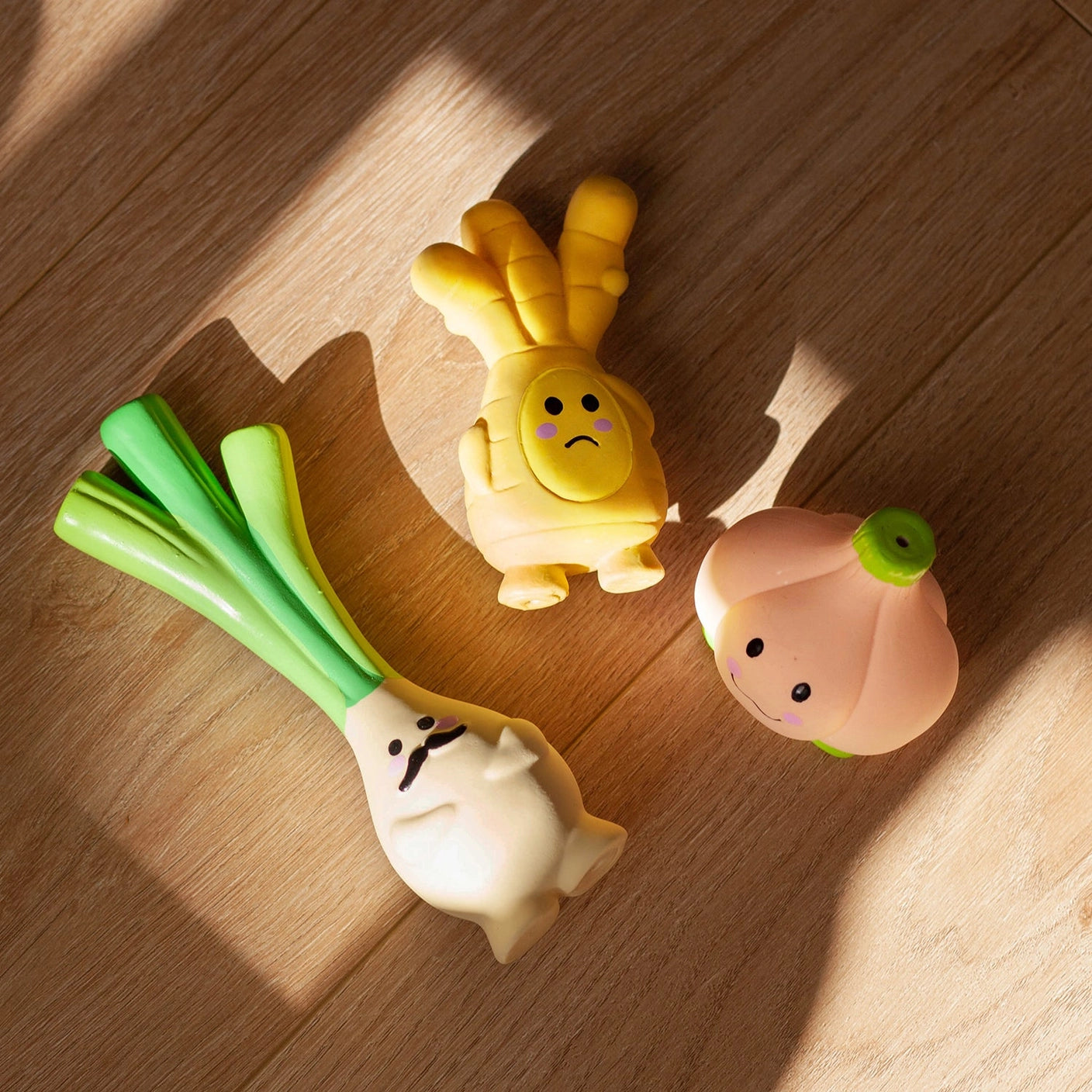 Trio of Squeaker Toys - Onion + Ginger + Garlic