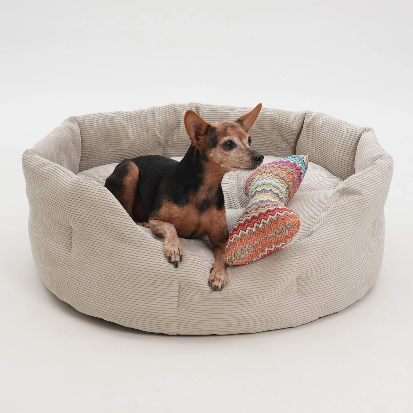 Small Basket Bed in Beige Corduroy