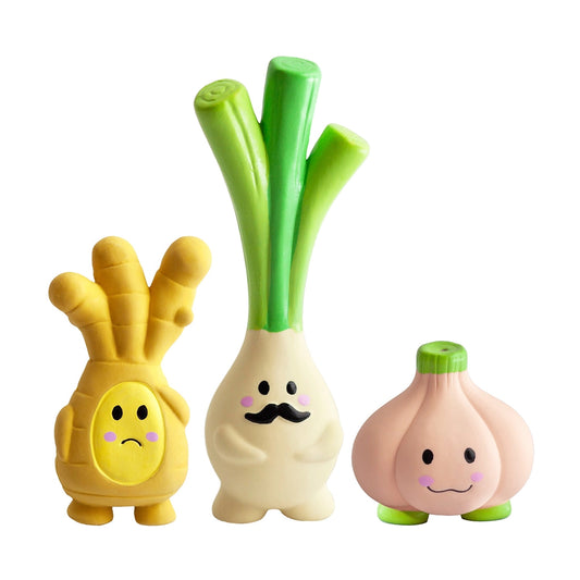 Trio of Squeaker Toys - Onion + Ginger + Garlic