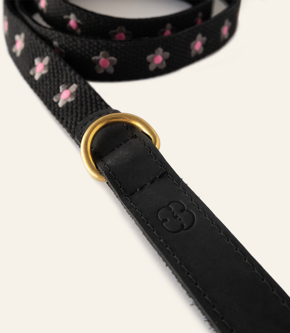 FLOWERS - Collar & Leash Set in Black