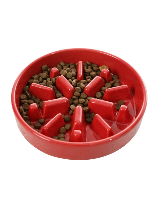 Spark Ceramic Slow Feeder Dog Bowls - Red